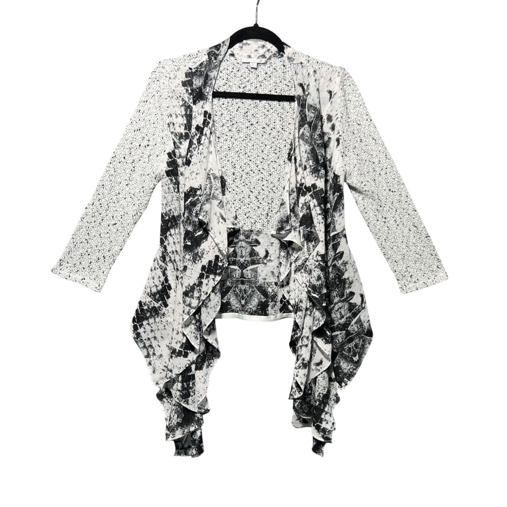 ALBERTO MAKALI Black White Open Drape Waterfall Cardigan Sweater Size‎ L Knit